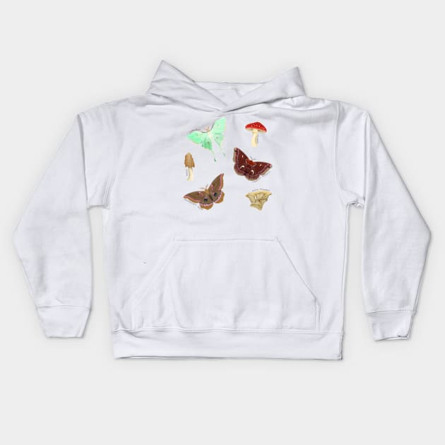 Mushrooms and Moths Kids Hoodie by FernheartDesign